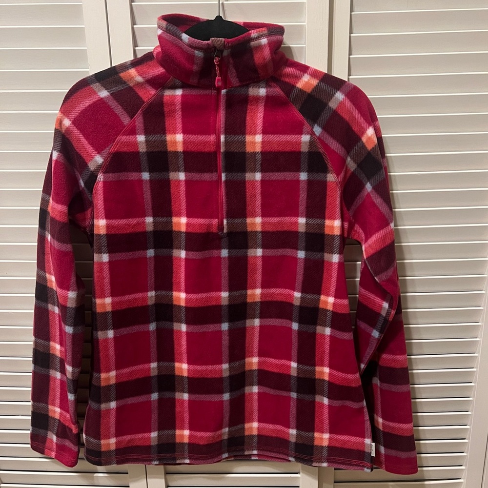 NWT Eddie Bauer Midweight Quarter Zip Fleece Pullover Dark Berry Plaid - SM ♦️